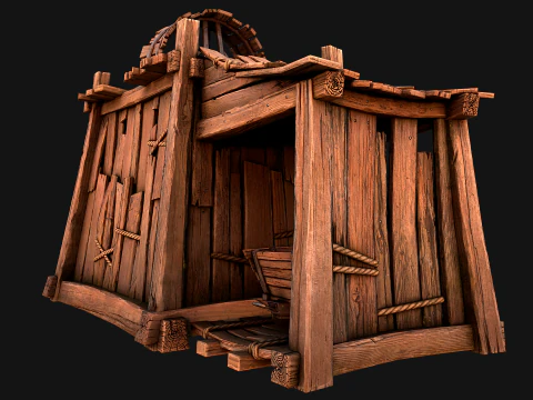 Medieval Mine Steampunk and Mining Cart 3D Model