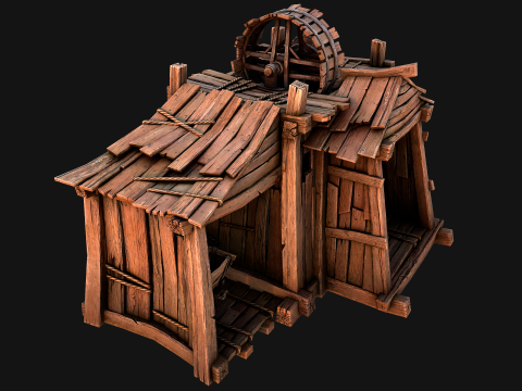 Medieval Mine Steampunk and Mining Cart Model 3D