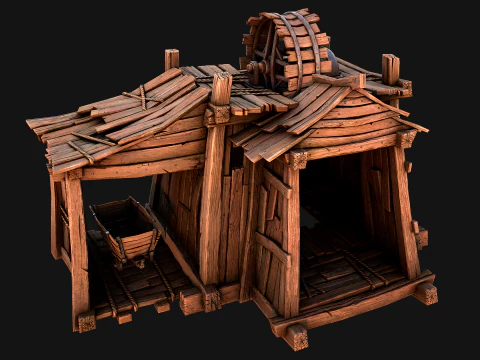 Medieval Mine Steampunk and Mining Cart 3D Model