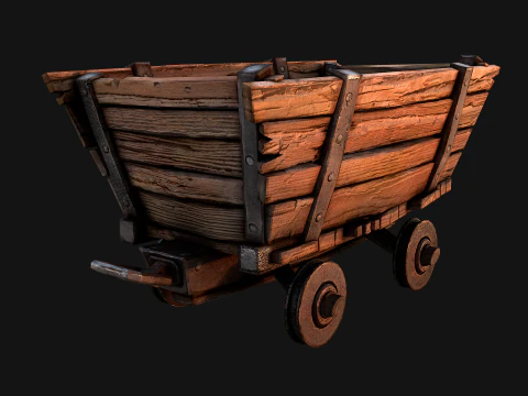 Medieval Mine Steampunk and Mining Cart 3D Model