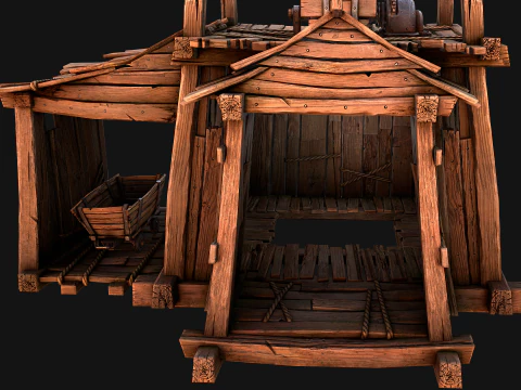 Medieval Mine Steampunk and Mining Cart 3D Model