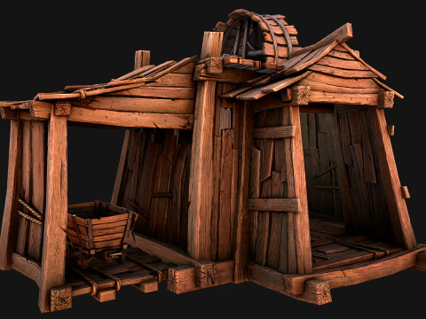 Medieval Mine Steampunk and Mining Cart 3D Model