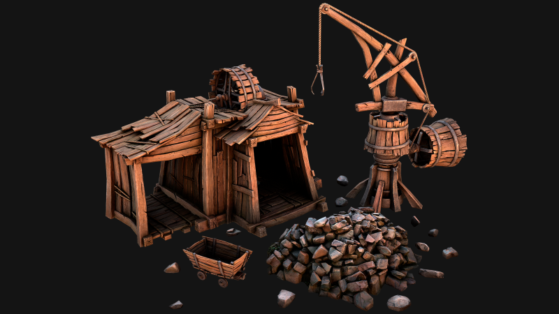 Medieval Wooden Mine and Excavator Ore 3D Model .c4d .max .obj .3ds .fbx .stl .blend 