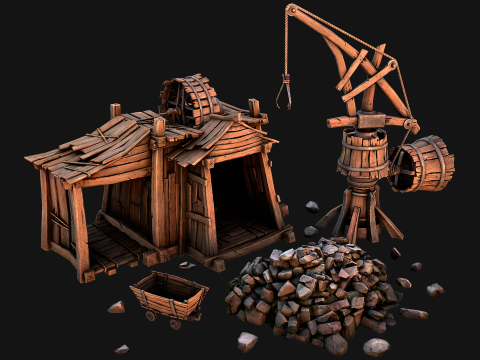Medieval Wooden Mine and Excavator Ore 3D Model