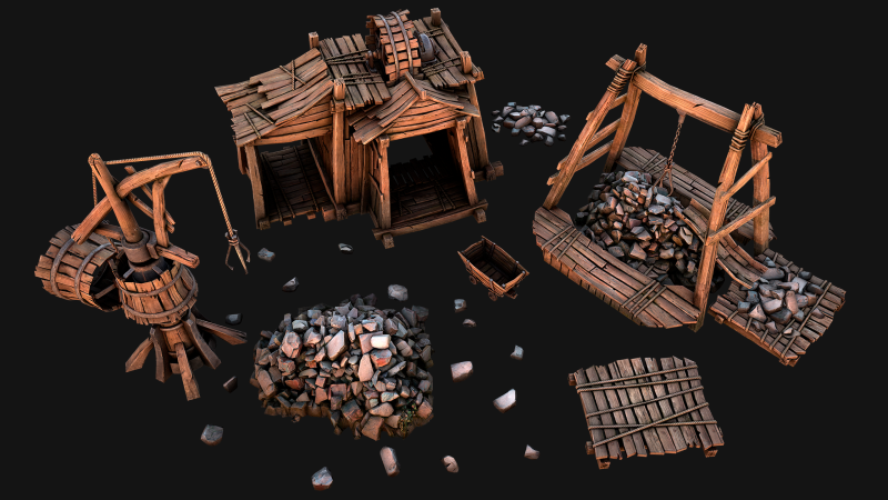 Medieval Mine Quarry Industrial Pack Modello 3D .c4d .max .obj .3ds .fbx .stl .blend 