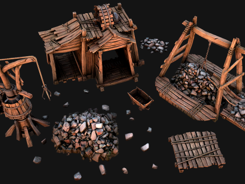 Medieval Mine Quarry Industrial Pack 3D Model