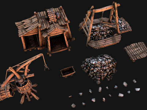 Medieval Mine Quarry Industrial Pack Modello 3D