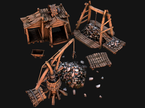 Medieval Mine Quarry Industrial Pack Modello 3D