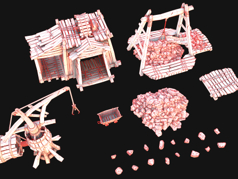 Medieval Mine Quarry Industrial Pack Modello 3D