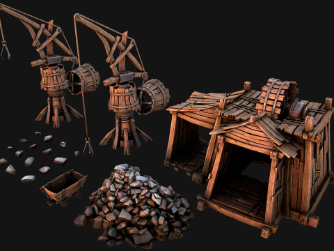 Medieval Mine Quarry Industrial Pack Modello 3D
