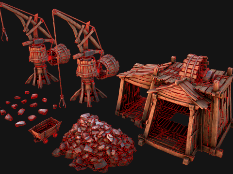 Medieval Mine Quarry Industrial Pack Modello 3D