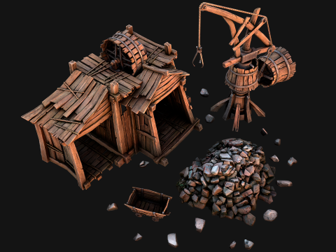 Medieval Mine Quarry Industrial Pack Modello 3D