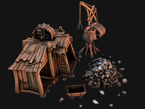 Medieval Mine Quarry Industrial Pack Modello 3D