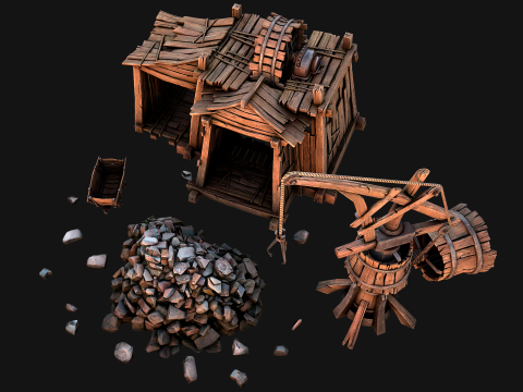Medieval Mine Quarry Industrial Pack Modello 3D