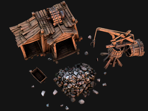 Medieval Mine Quarry Industrial Pack Modello 3D