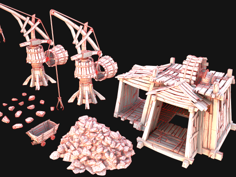 Medieval Mine Quarry Industrial Pack Modello 3D