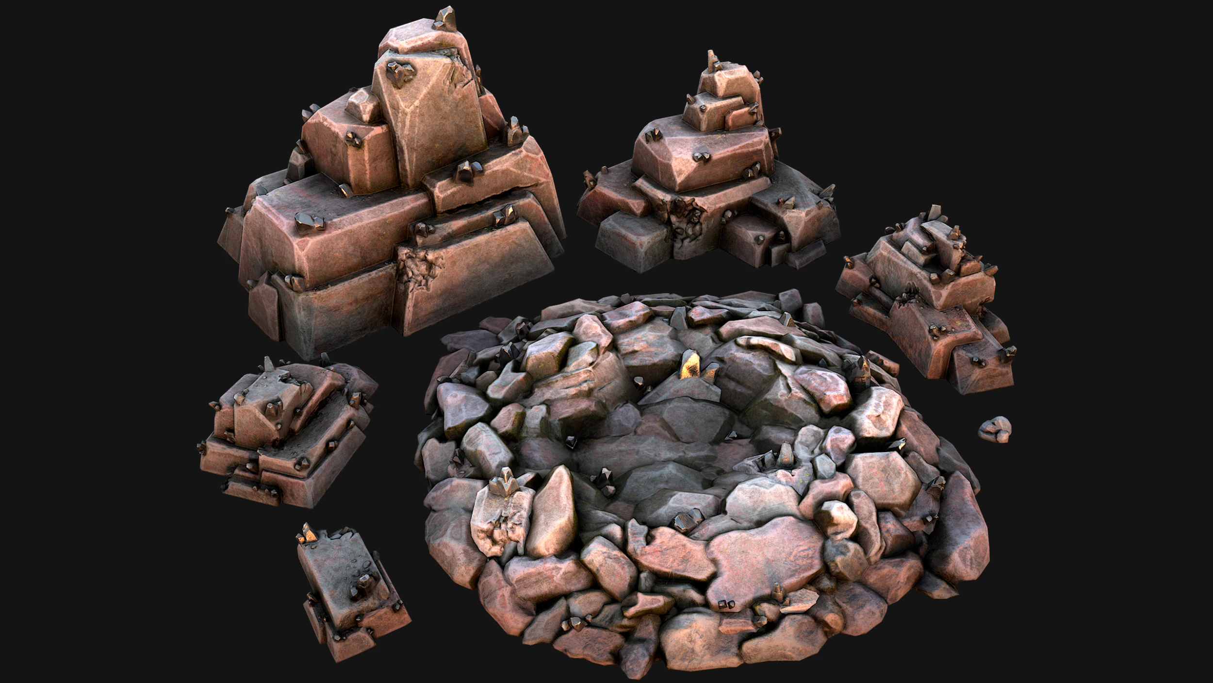Deposits of Tin Ore Stones and Rocks 3D Model .c4d .max .obj .3ds .fbx .stl .blend 