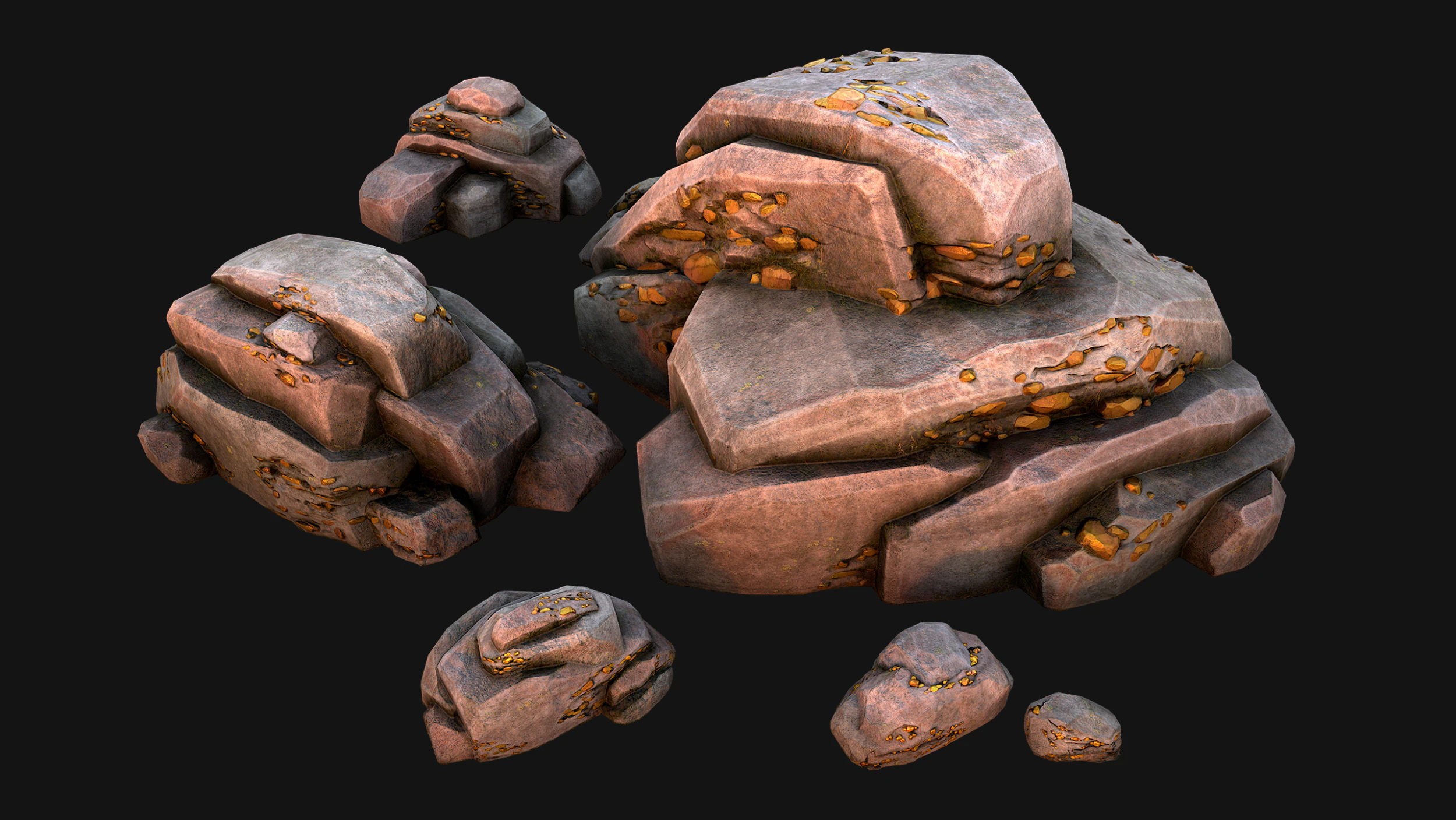 Golden Ore Nugget Gold Mine Mineral 3D Model .c4d .max .obj .3ds .fbx .stl .blend