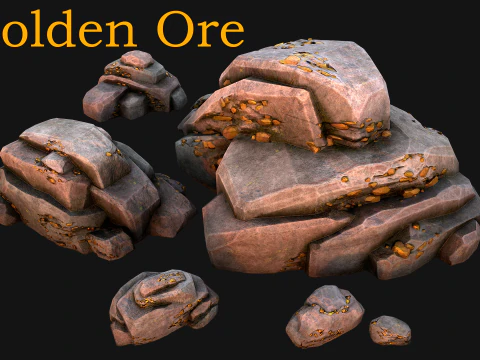 Golden Ore Nugget Gold Mine Mineral 3D Model
