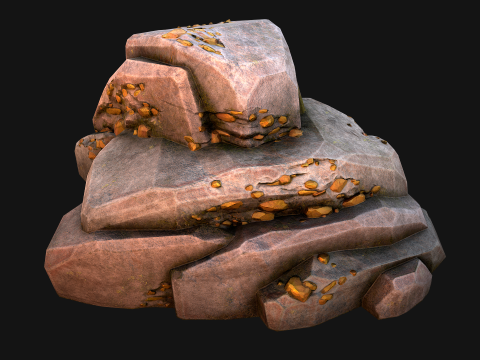 Golden Ore Nugget Gold Mine Mineral Model 3D
