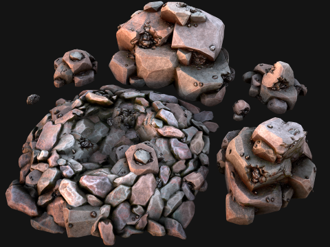 Iron Ore Rocks and Stones Set Model 3D