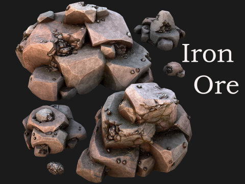 Iron Ore Rocks and Stones Set Model 3D