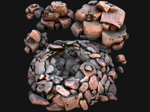 Iron Ore Rocks and Stones Set Model 3D