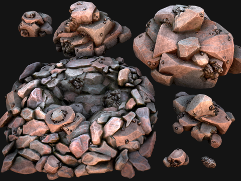 Iron Ore Rocks and Stones Set Model 3D