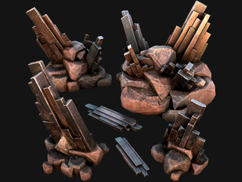 Pietre e rocce minerali del minerale d'argento Modello 3D