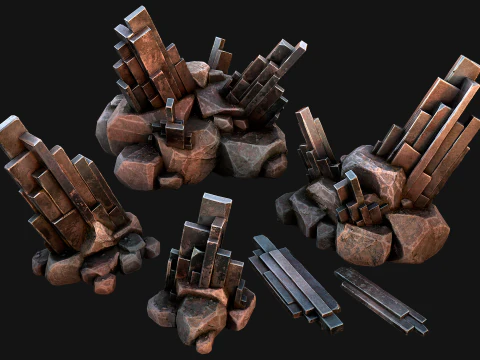 Silver Ore Mineral Stones and Rocks 3D Model