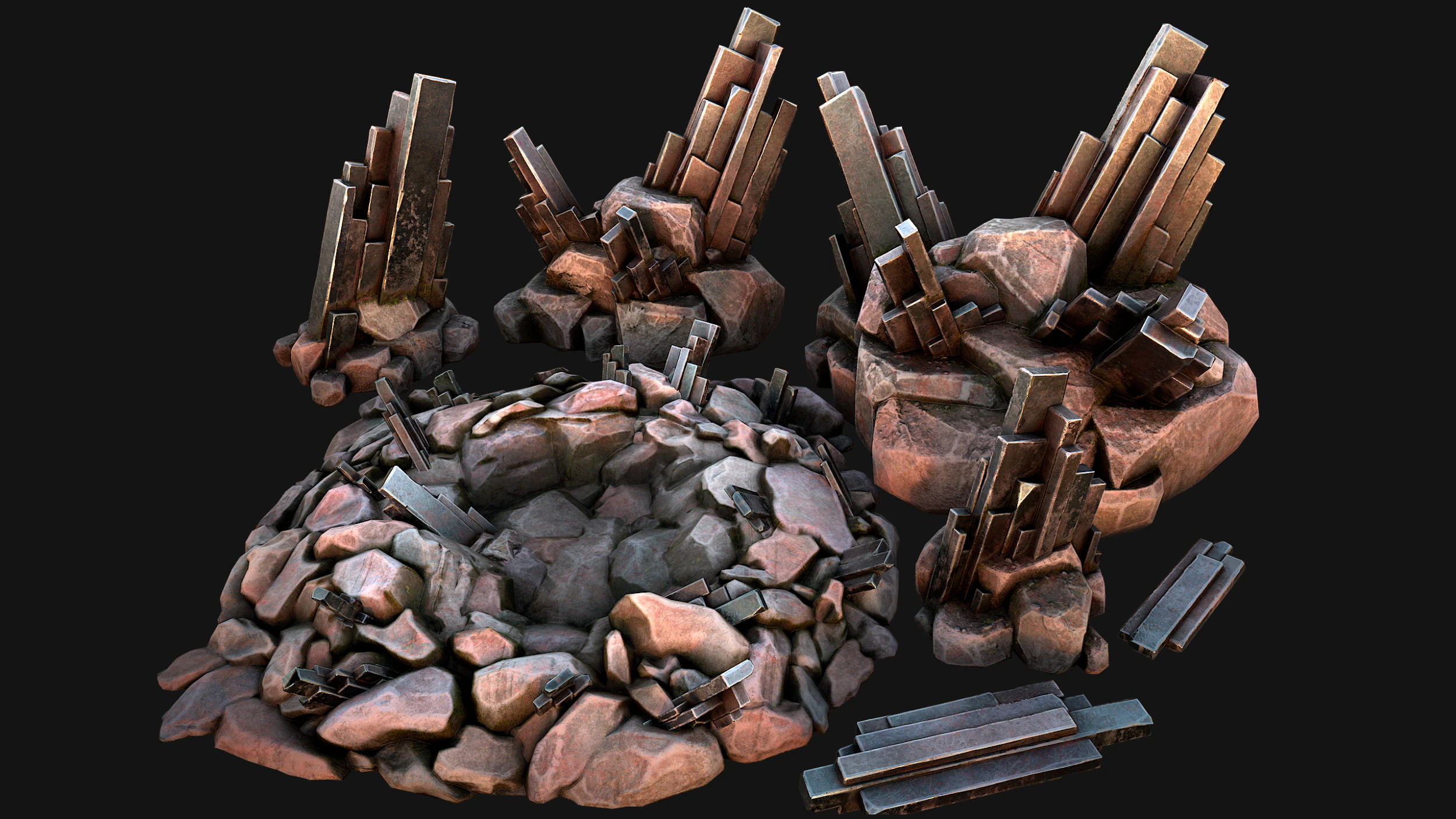 Silver Ore Minerals Mine Resource Pack 3D Model .c4d .max .obj .3ds .fbx .stl .blend 