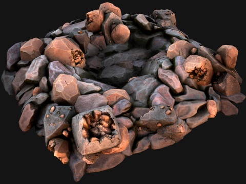Copper Ore Deposits Rocks in the cave 3D-Modell