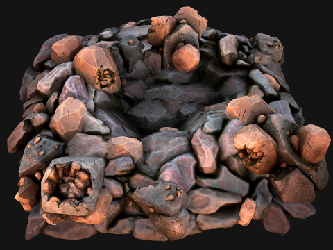 Copper Ore Deposits Rocks in the cave 3D-Modell