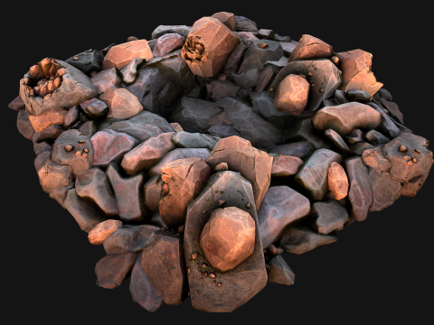 Copper Ore Deposits Rocks in the cave 3D-Modell