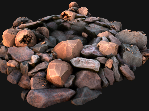 Copper Ore Deposits Rocks in the cave 3D-Modell