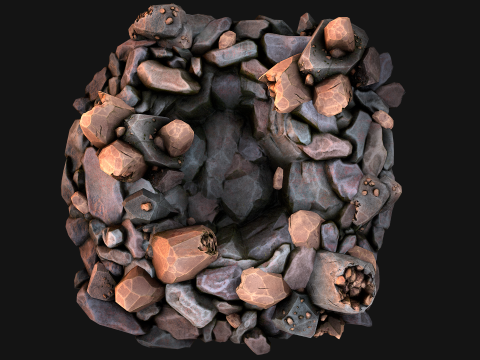 Copper Ore Deposits Rocks in the cave 3D-Modell