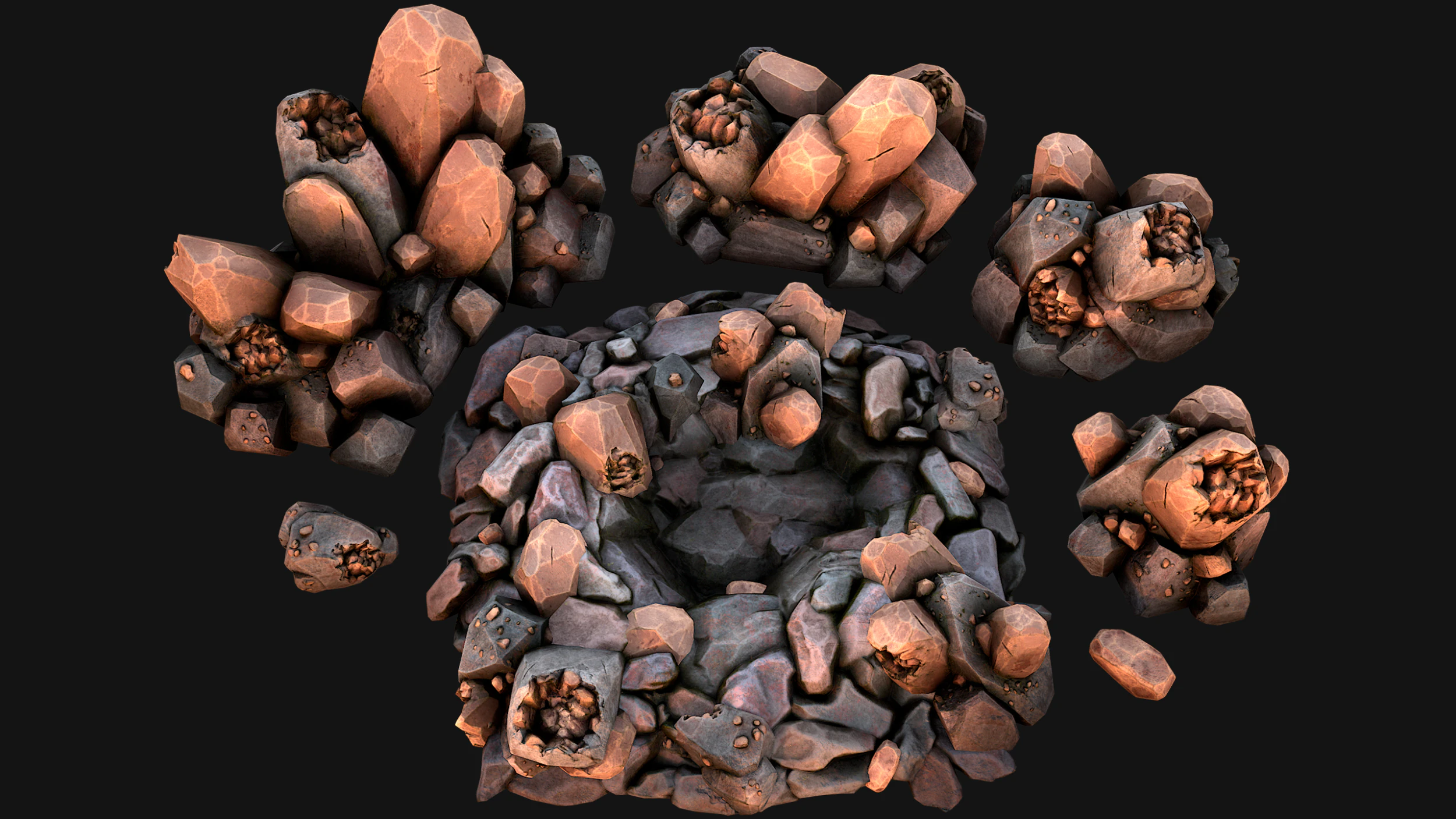 Copper Deposits Ore and Stones Resource Set 3D Model .c4d .max .obj .3ds .fbx .stl .blend 