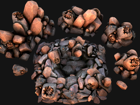 Copper Deposits Ore and Stones Resource Set Model 3D
