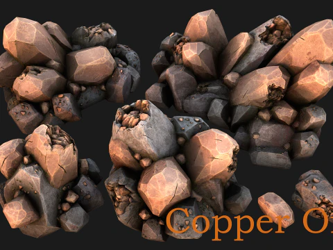 Copper Deposits Ore and Stones Resource Set 3D Model