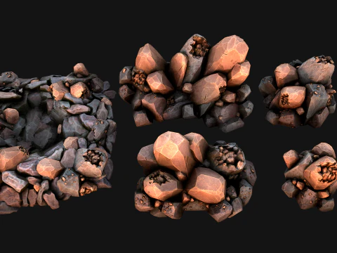 Copper Deposits Ore and Stones Resource Set 3D Model