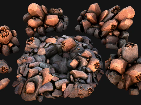Copper Deposits Ore and Stones Resource Set 3D Model