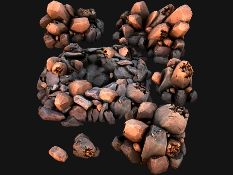 Copper Deposits Ore and Stones Resource Set 3D Model