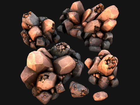 Copper Deposits Ore and Stones Resource Set 3D Model
