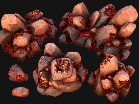 Copper Deposits Ore and Stones Resource Set 3D Model