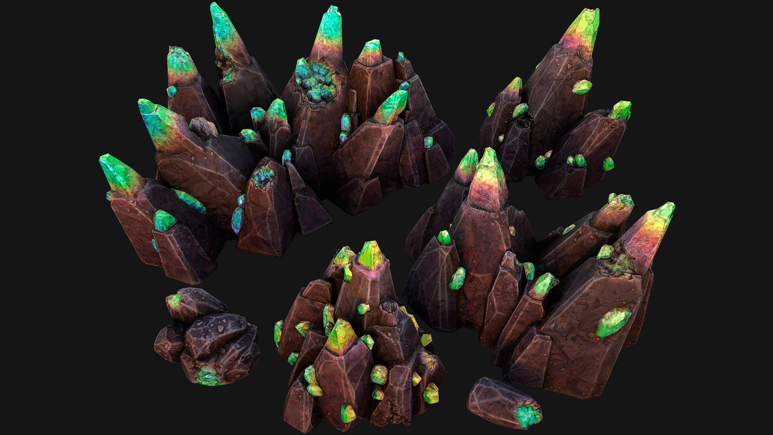 Crystals Rocks Gemstones Malachite 3D Model .c4d .max .obj .3ds .fbx .stl .blend 