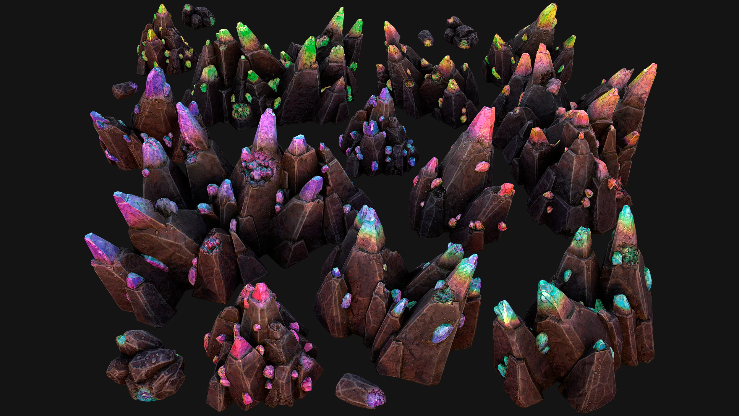 Rocks Crystals Gems Pack for Cave Dungeon Mine 3D Model .c4d .max .obj .3ds .fbx .stl .blend