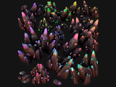 Rocks Crystals Gems Pack for Cave Dungeon Mine 3D Model