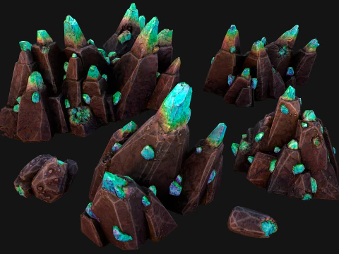 Rocks Crystals Gems Pack for Cave Dungeon Mine 3D Model