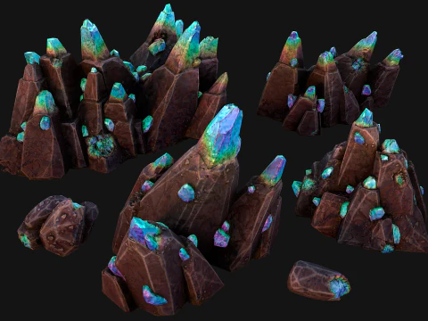 Rocks Crystals Gems Pack for Cave Dungeon Mine 3D Model