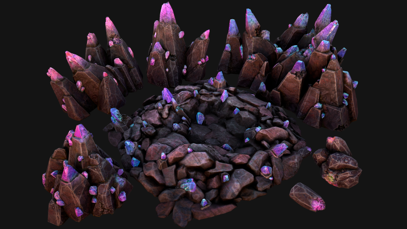 Deposits of Gems and Crystals for Dungeon and Mine 3D Model .c4d .max .obj .3ds .fbx .stl .blend